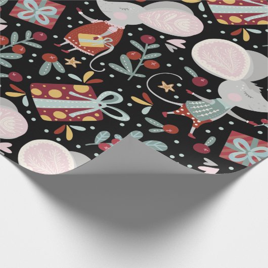Cute Kerstmis Mouse Patroon Cadeaupapier (Hoek)
