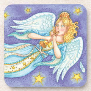 Cute Kerstmis, Musician Angel die haar paard speel Drankjes Onderzetter