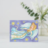 Cute Kerstmis, Musician Angel die haar paard speel Feestdagenkaart (Staand voorkant)