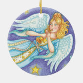 Cute Kerstmis, Musician Angel die haar paard speel Keramisch Ornament (Achterkant)