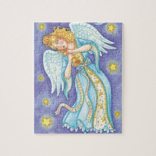 Cute Kerstmis, Musician Angel die haar paard speel Legpuzzel (Verticaal)
