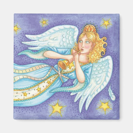 Cute Kerstmis, Musician Angel die haar paard speel Magneet (Voorkant)