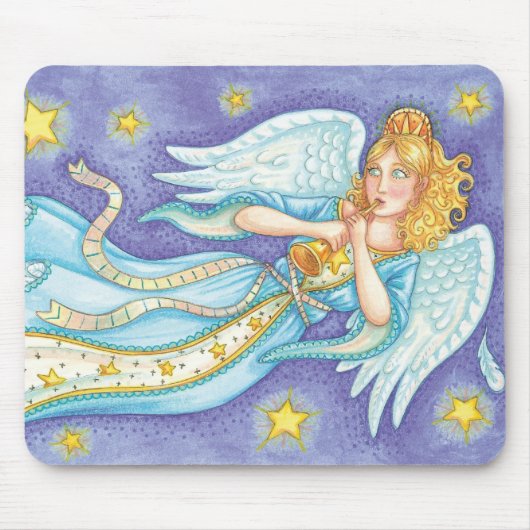 Cute Kerstmis, Musician Angel die haar paard speel Muismat (Voorkant)