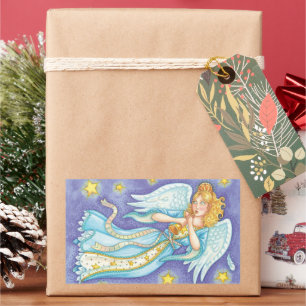 Cute Kerstmis, Musician Angel die haar paard speel Rechthoekige Sticker