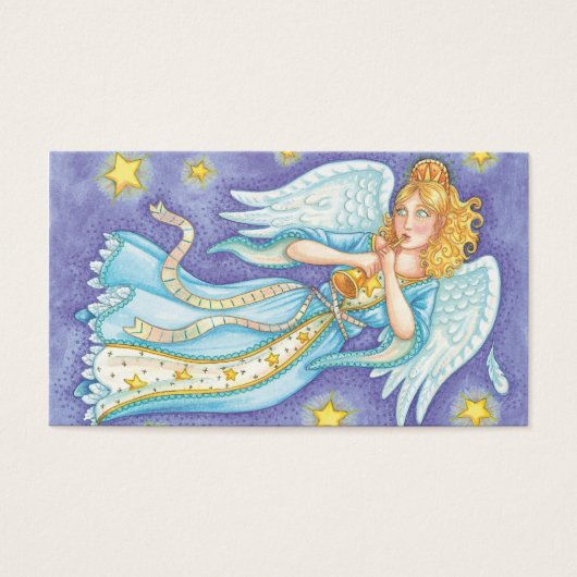 Cute Kerstmis, Musician Angel die haar paard speel Visitekaartjes (Voorkant)
