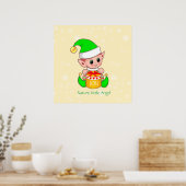 Cute Kerstmis Natuur Angelic Elf Poster (Keuken)