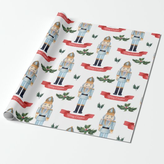 Cute Kerstmis Nutcracker Pattern Cadeaupapier (Uitgerold)
