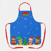 Cute Kerstmis op Elf Squad en Snowflakes op Sky Bl Schort (Voorkant)