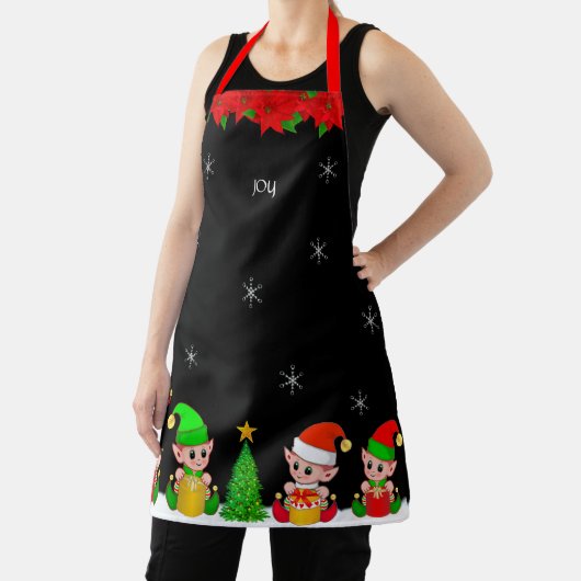 Cute Kerstmis op Elf Squad en Snowflakes op zwarte Schort (Insitu)