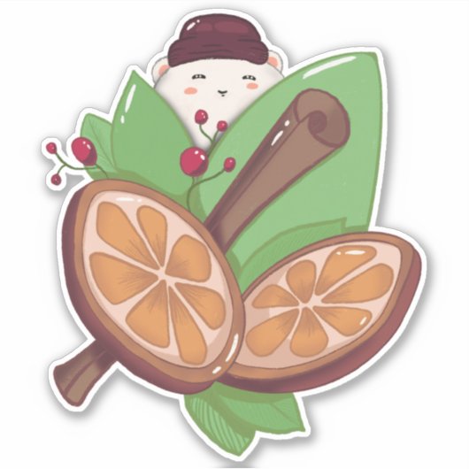 Cute Kerstmis Oranje kaneel Sticker (Voorkant)