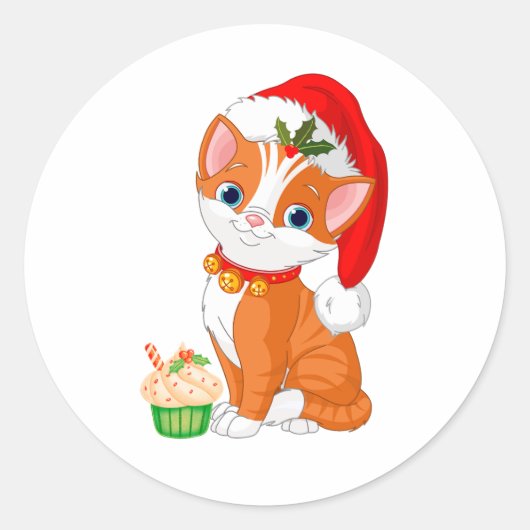 Cute Kerstmis Oranje Kitten, kat Ronde Sticker (Voorkant)