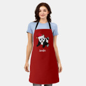 Cute Kerstmis Panda Beer Gepersonaliseerd Rood Schort (Gedragen)