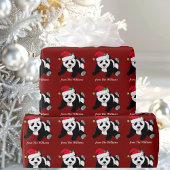 Cute Kerstmis Panda Beer Gepersonaliseerde Rode Va Cadeaupapier