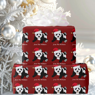 Cute Kerstmis Panda Beer Gepersonaliseerde Rode Va Cadeaupapier