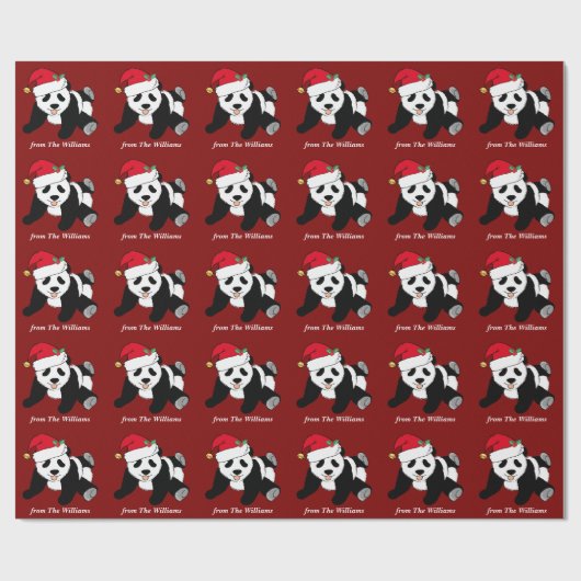 Cute Kerstmis Panda Beer Gepersonaliseerde Rode Va Cadeaupapier (Vlak)