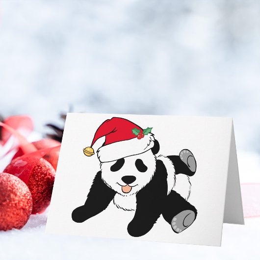 Cute Kerstmis Panda-Beer in Santa Hat Feestdagen Kaart