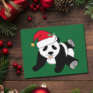 Cute Kerstmis Panda-Beer in Santa Hat Feestdagenkaart