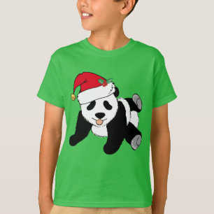 Cute Kerstmis Panda-Beer in Santa Hat Kinder Green T-shirt