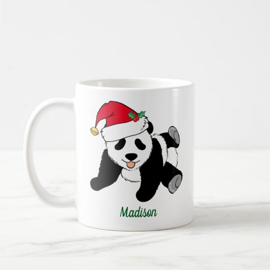 Cute Kerstmis Panda Beer in Santa Hat Monogram Koffiemok (Links)