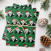 Cute Kerstmis Panda Beer Kinder Green Holiday Inpakpapier Vel
