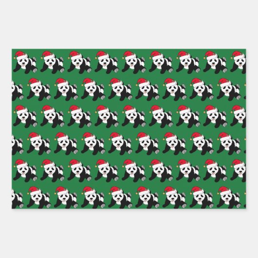 Cute Kerstmis Panda Beer Kinder Green Holiday Inpakpapier Vel (Voorkant 3)