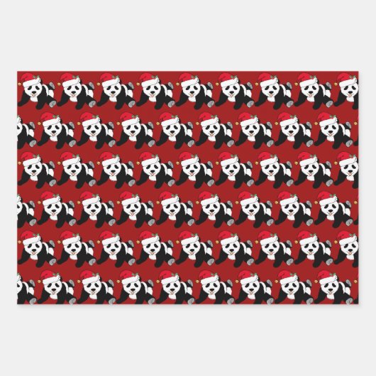 Cute Kerstmis Panda Beer Kinder Red Inpakpapier Vel (Voorkant 3)