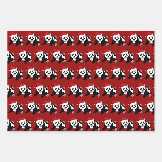 Cute Kerstmis Panda Beer Kinder Red Inpakpapier Vel (Voorkant)