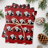 Cute Kerstmis Panda Beer Kinder Red Inpakpapier Vel