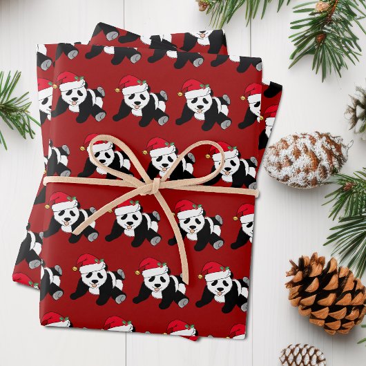 Cute Kerstmis Panda Beer Kinder Red Inpakpapier Vel