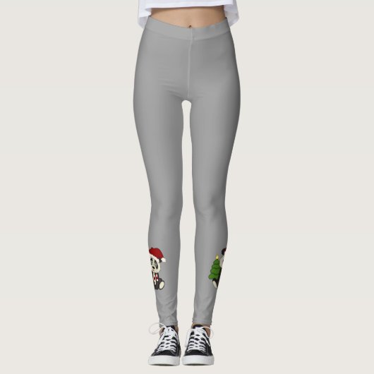 Cute Kerstmis Panda Beer Leggings (Voorkant)