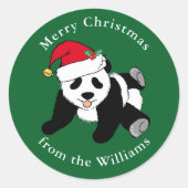 Cute Kerstmis Panda Beer Santa Hat Custom Green Ronde Sticker (Voorkant)
