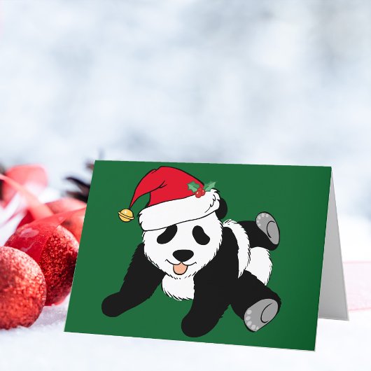 Cute Kerstmis Panda Beer Santa Hat Holiday Card Bedankkaart