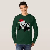 Cute Kerstmis Panda Beer Santa Long Slapes T-shirt (Voorkant volledig)