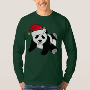 Cute Kerstmis Panda Beer Santa Long Slapes T-shirt