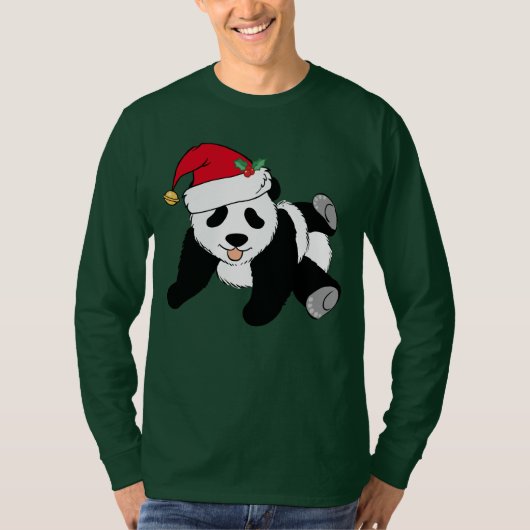 Cute Kerstmis Panda Beer Santa Long Slapes T-shirt (Voorkant)