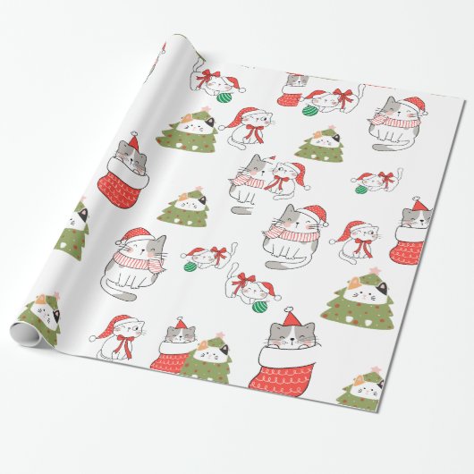 Cute Kerstmis Pattern Cadeaupapier (Uitgerold)