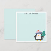 Cute Kerstmis Penguin Blauwgroen Munt Gepersonalis Notitiekaartje (Voorkant / Achterkant)
