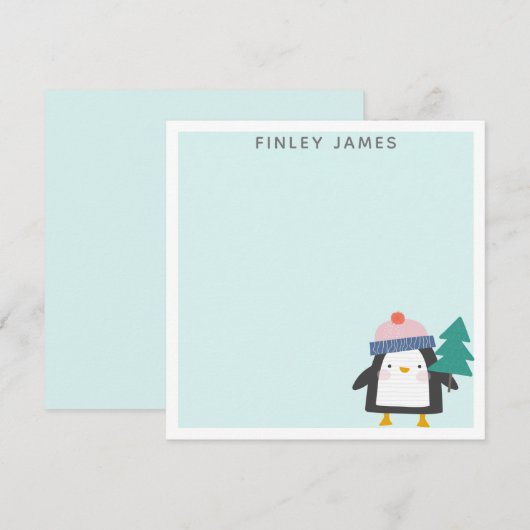 Cute Kerstmis Penguin Blauwgroen Munt Gepersonalis Notitiekaartje (Voorkant / Achterkant)