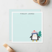 Cute Kerstmis Penguin Blauwgroen Munt Gepersonalis Notitiekaartje (Voorkant / Achterkant in situ)