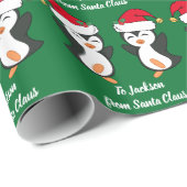 Cute Kerstmis Penguin Custom Kinder Green Holiday Cadeaupapier (Rol Hoek)