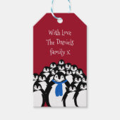 Cute Kerstmis Penguin Family Monogram Gift Label Cadeaulabel (Voorkant)