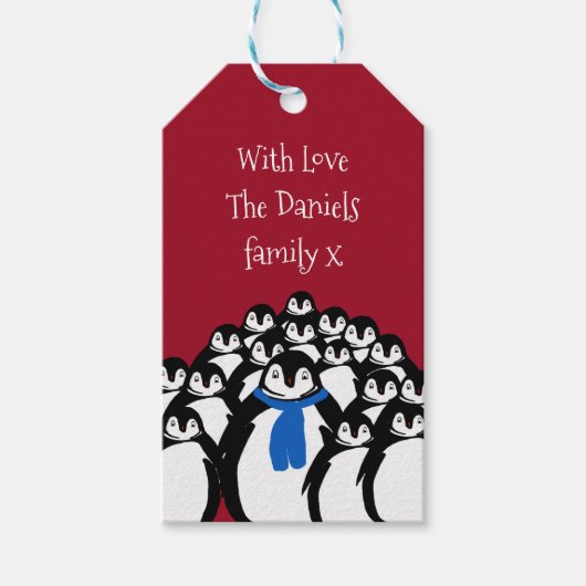 Cute Kerstmis Penguin Family Monogram Gift Label Cadeaulabel (Voorkant)