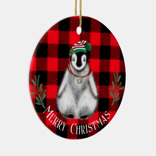 Cute Kerstmis Penguin, feestelijk Arctic Animal Ce Keramisch Ornament (Rechts)