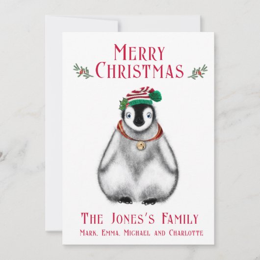 Cute Kerstmis Penguin, feestelijk Arctic Animal Feestdagenkaart (Voorkant)