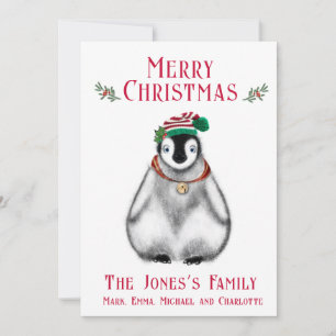 Cute Kerstmis Penguin, feestelijk Arctic Animal Feestdagenkaart