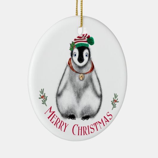 Cute Kerstmis Penguin, feestelijk Arctic Animal Keramisch Ornament (Rechts)