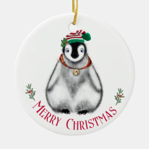 Cute Kerstmis Penguin, feestelijk Arctic Animal Keramisch Ornament