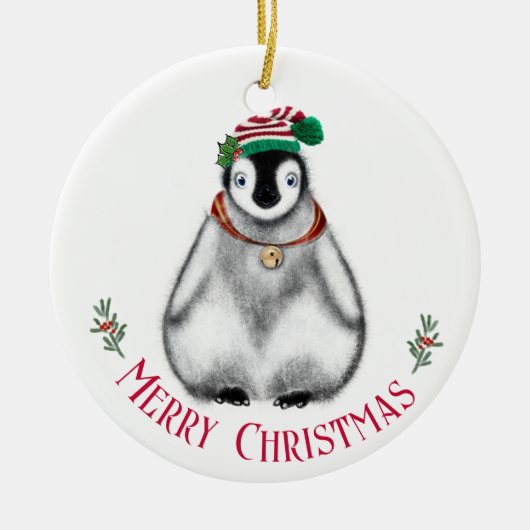 Cute Kerstmis Penguin, feestelijk Arctic Animal Keramisch Ornament (Voorkant)