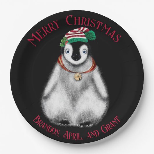 Cute Kerstmis Penguin, feestelijk Arctic Animal Papieren Bordje (Voorkant)