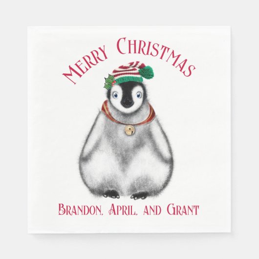 Cute Kerstmis Penguin, feestelijk Arctic Animal Servet (Voorkant)